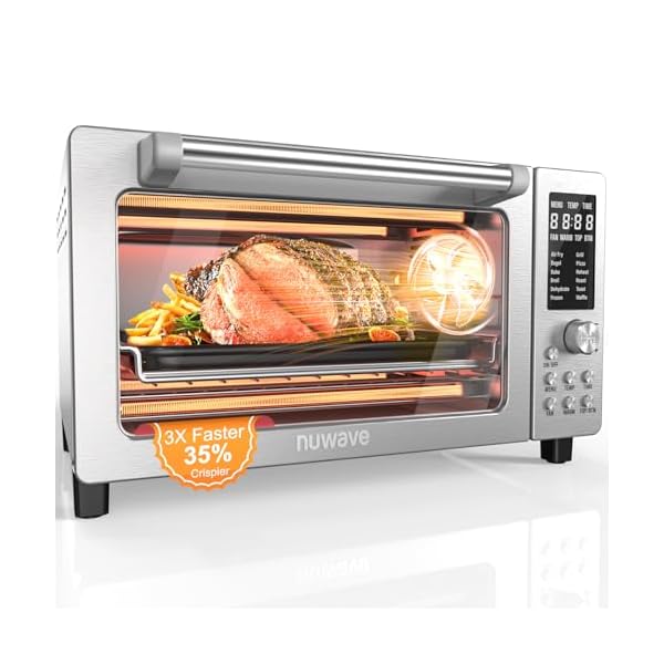 Nuwave Bravo Pro Smart 21QT Toaster Oven Air Fryer Combo, Convection Oven Countertop, 12 functions all in 1, with even & quick crisp technology, 50-450°F, 1800W, Stainless Steel