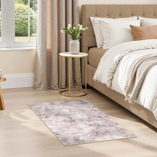 2x3 Area Rug Living Room Rugs - Washable Neutral Modern Abstract Soft Thin Large Rug Indoor Floor No Slip Rug Carpet for Bedroom Under Dining Table Home Office Decor - Pink Grey