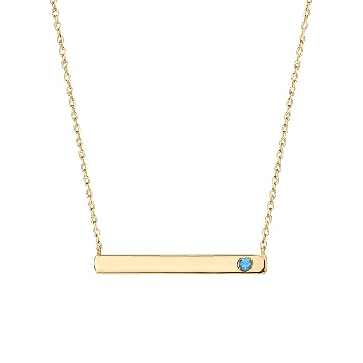 PAVOI 14K Gold Plated Crystal Birthstone Bar Necklace | Dainty Necklace | Gold Necklaces for Women |