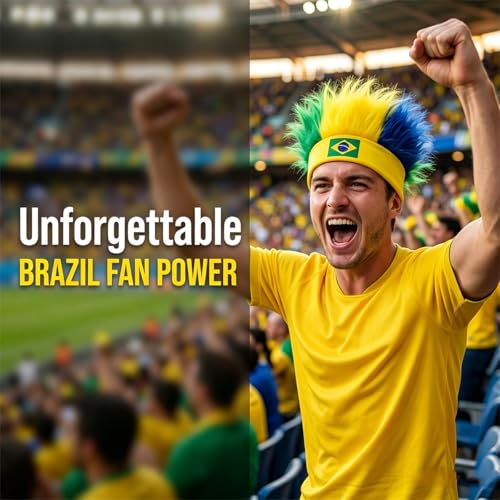 Image of Rose bud Brazil World Cup Soccer Wig Hair Headband Yellow Green Blue Headband Wig for Women Men Sports Football Halloween Costume Cosplay and Party