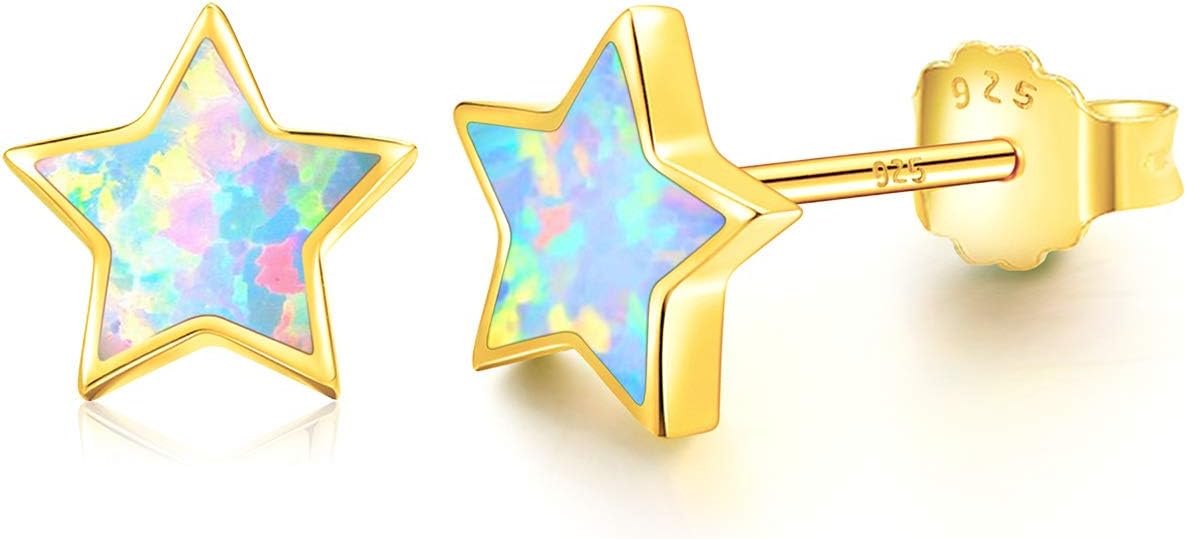 Gold Star Earrings for Girls, Hypoallergenic Fire Opal Stud Earrings For Women ARSK...