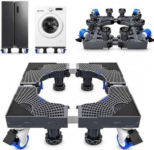 AMERTEER Adjustable Refrigerator Base Stand with Wheels | Heavy-Duty Telescopic Stand for Washing Machines Refrigerators & Mini Fridges | 4 Locking Wheels & 8 Adjustable Feet (L&W 45-66cm H 9-12cm)