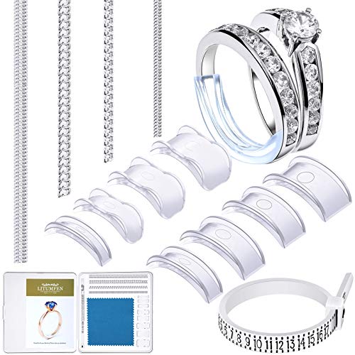 12 Sizes Invisible Ring Size Adjusters Transparent Guard Ring Sizer with Polishing Cloth for Loose Rings and Ring Sizer Measuring Tool, 2 Styles Fit for Man and Woman Rings