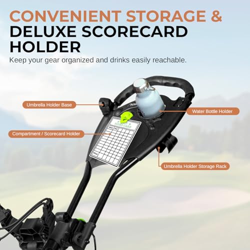 Image of JOVIAL Foldable 3 Wheel Junior Golf Push Cart, Lightweight Aluminum Pull Cart with Deluxe Scorecard Holder, Adjustable Handle, Quick Brake System, Compact Folding Golf Trolley with Strap Support