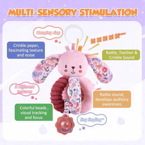 Image of SNOWIE SOFT Stroller Pendant Cradle Hanging Toys for Babies 0-6 Months, Soft Plush Caterpillar Crib Toys Pink Interactive Cartoon Stuffed Crib Ornament Early Educational Activity Babies Sensory Toy