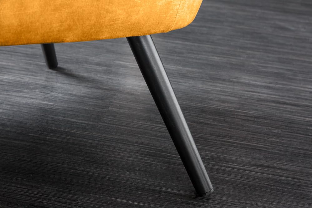 Riess Ambiente Design XL Sessel Amsterdam - senfgelb Samt - Schwarze Metallbeine - Retro Stil, Rundum Bezug