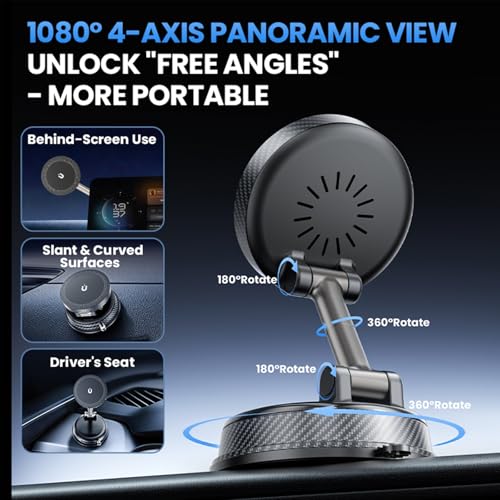 Image of 360 Adjustable Radio Magnetic Suction Phone Holder + MagSafe Car Mount for iPhone 17 /16 /15 /14 /13 /12, Air Plus & More - Perfect for Cars, Kitchen, Bedroom, Gym