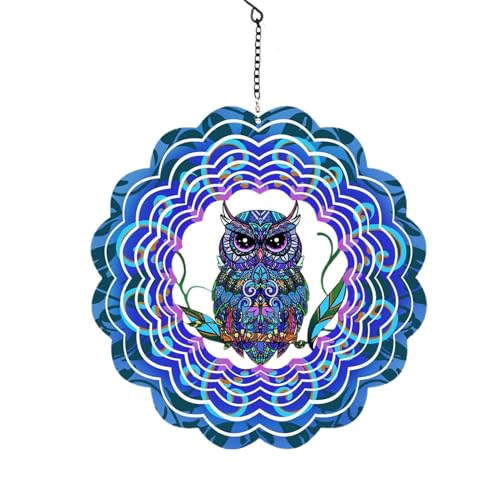 Fuuxtci s de jardín, s de Viento de jardín - Escultura de Viento 3D - Carillones de Decorativos del búho, Arte cinético del 3D Patio Acero Inoxidable para el Interior al Aire