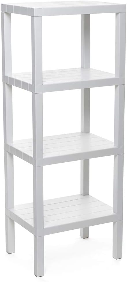 TATAY Shelving Unit with 4 Tiers | Moisture-Resistant | Includes Screws and Compatible with Quick Fix System | Suitable for Indoor and Outdoor Use | Holds up to 40kg - Lombok Model - White