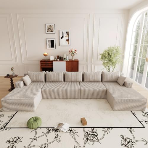 Image of 160 inch Modular Sectional Sleeper Sofa, Boneless Cloud Couch for Living Room, U Shaped 3 Seat Sofa with Deep Seat, Free Combination, Couch in a Box, No Assembly Required (Camel)