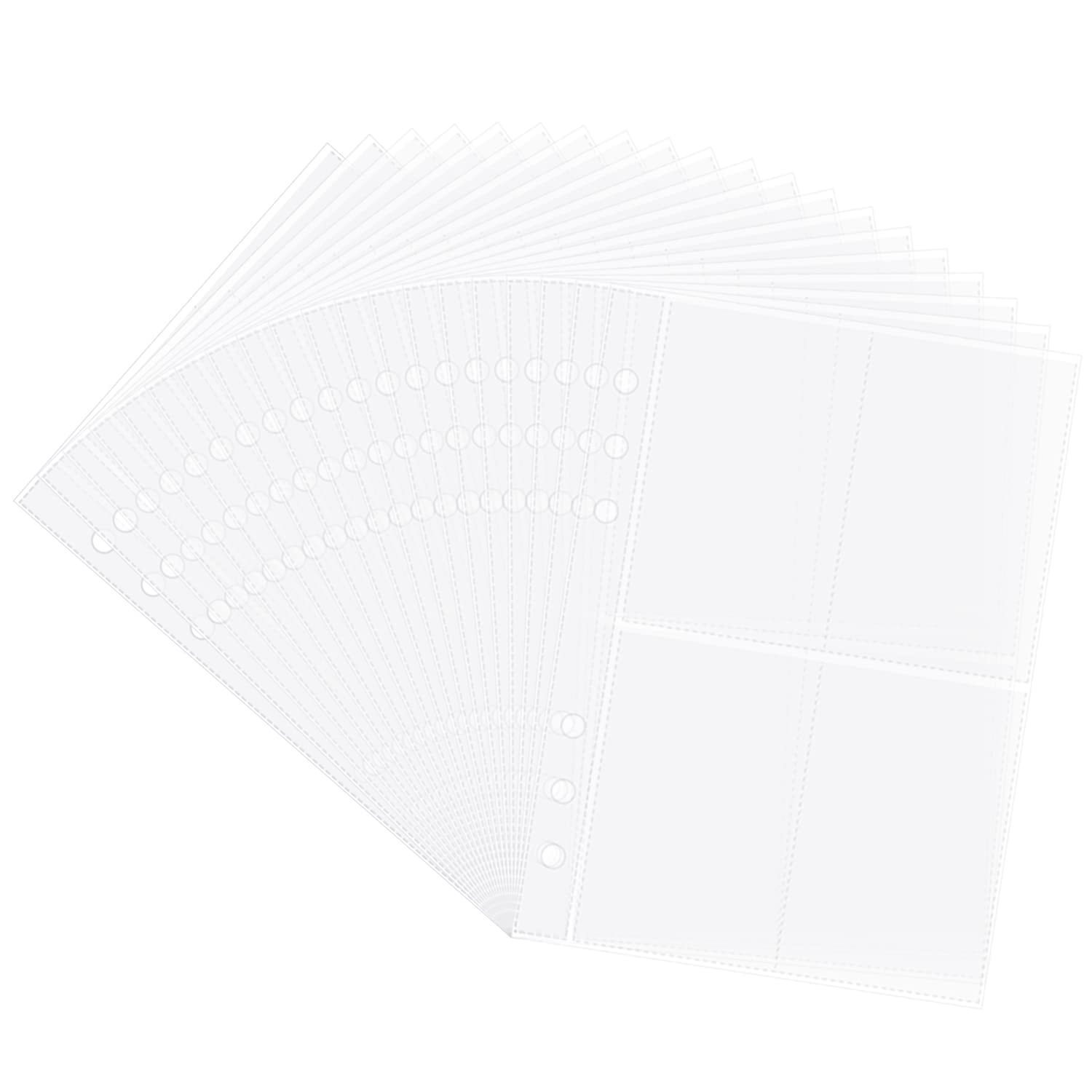 Clear Double-Sided Refill Inner Pages for Transparent Jewelry Storage Book 6 Ring Binder, 20 Sheets 160 Pockets