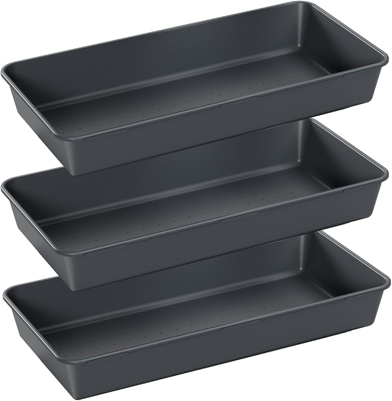 3PCS Large Plastic Drawer Organizer, 12" X 6" Desk Organizer Set | Storage Trays, Large-size Storage Bins,Organization and Storage Container for Makeup Vanity,Kitchen Utensil,Office,Bathroom