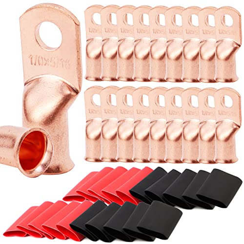 TKDMR 20pcs 1/0 AWG-5/16 Battery Lugs,Heavy Duty Wire Lugs,Ring Terminals,Battery Cable Ends,0 Guage terminals,Battery Terminal Connectors with 20pcs 3:1 Heat Shrink Tubing by TKDMR - Used condition - US$21.04