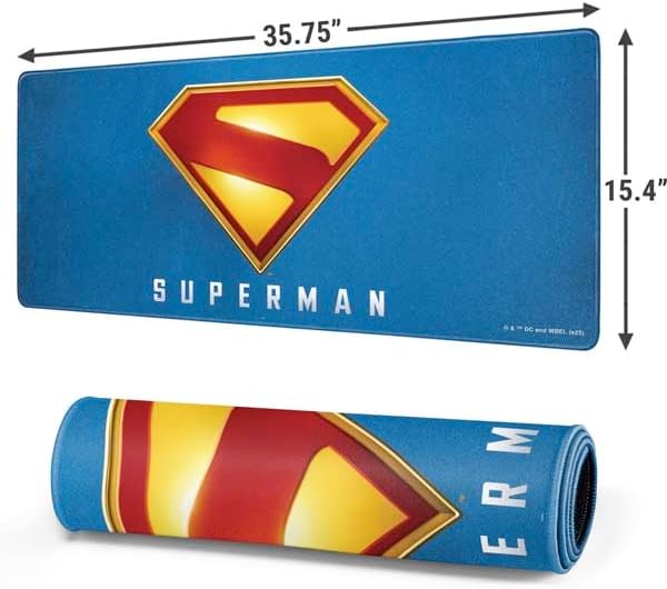 Skinit Extra Large Gaming Mouse Pad - Officially Licensed Superman Shield Emblem Design with Stitched Edges, Waterproof, Non-Slip Rubber Base, Desk Mat for Keyboard & Mouse, 35.75" x 15.4" inches