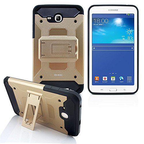 iRHINO for Samsung Galaxy Tab E Lite 7.0' SM-T113(2016) Case Shockproof Heavy Duty Armor Rugged Hybrid Kickstand Protective Cover Case (Gold)