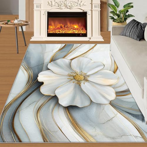 Tapete Decorativo Floral Blanco Oro 4x6ft Embossed miniatura 3