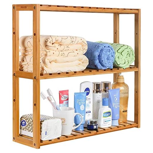 Homfa Estanteria Baño Pared Estantería de bambú Baño Sala o Cuarto con 3 Niveles para almacenaje y organización 60x15x54cm