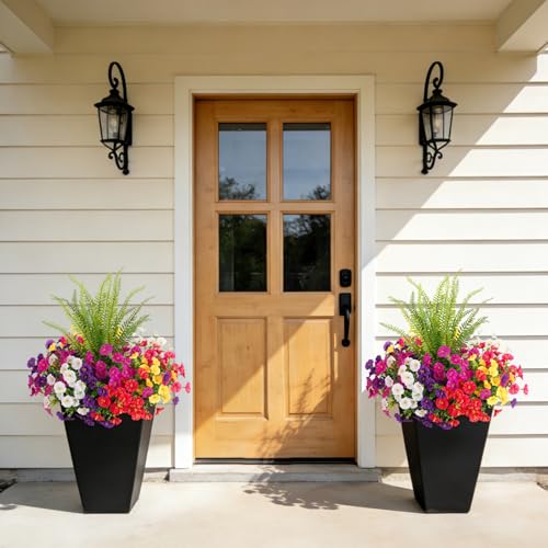Image of Artificial Flowers Fake Plants for Outdoors Decoration, 12 Bundles Silk Morning Glory with Boston Fern Realistic UV Resistant Faux Flowers for Outside Planter Yard Patio Garden Home Indoor Urn