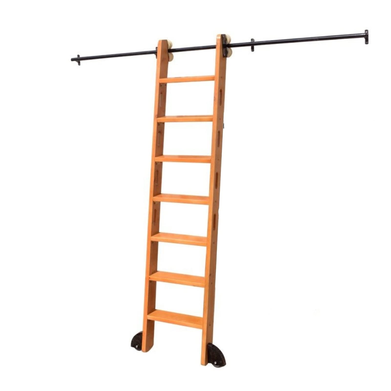 GHFXSCV Sliding Barn Door Hardware Kit, Library Rolling Ladder Track Hardware 3.3ft-20ft, Sliding Track Roller System Rail, with Floor Roller Wheels (No Ladder), Black (Size : 16ft/500cm Track kit)