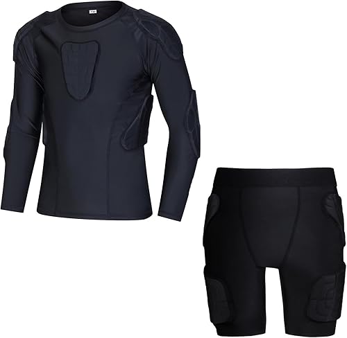 Valcatch Camisa protectora acolchada de compresión de manga corta y larga para niños y jóvenes pantalones cortos para fútbol baloncesto snowboard