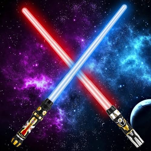 Image of TOY Life Light Up Saber 2 Pack Light up Saber for Kids Extendable Light Up Toy Sword for Kids Lightsavers with Motion Sensitive FX Sound Dark Saber for Adults Kids Halloween Dress Up Parties Gifts