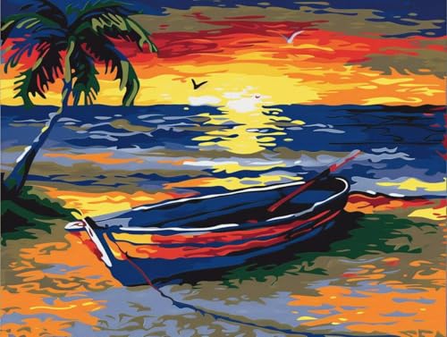 Diamond Painting Sunset bateau 5D pour adulte et enfant - Kit de broderie diamant 40x50cm C-432