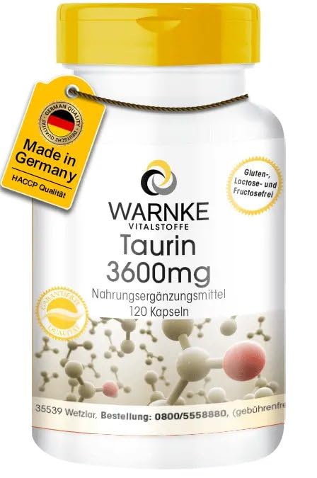 Taurin Kapseln - 3600mg Taurin pro Tagesdosis - 120 Kapseln - hochdosiert - vegan | Warnke Vitalstoffe - Deutsche Apothekenqualität