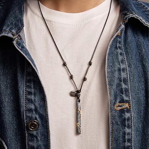 Mens Personalized-Bar Pendant Wax-Rope Necklace - Handmade Engravable Charm Braided Leather Cord Adjustable Necklace Jewelry Gift for Dad Husband Boyfriend4