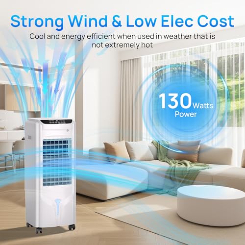 Image of YEW Evaporative Air Cooler,1800CFM Swamp Cooler Air Conditioner with 4.2 Gal Tank,Windowless Swamp Cooler with Remote,3 Speeds,12H Timer,Fans that Blow Cold Air for Bedroom Indoor Office,White
