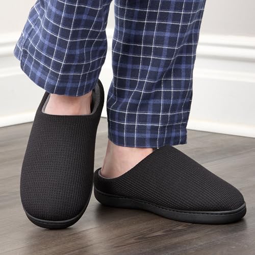 Fruit of the Loom Men's Ribbed Jersey Clog Slippers - Memory Foam Sole - Indoor/Outdoor, Pantuflas Machine Washable, Black/Charcoal, XL - image 2