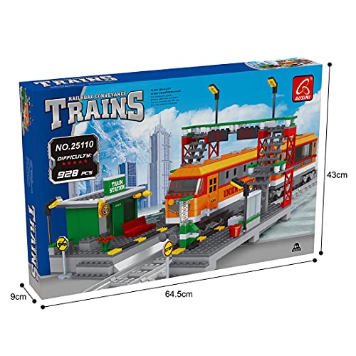VPPI Technik Zug Eisenbahn Bausatz, City Personenzug Bausteine Modell mit Schienen, 928 Teile City Güterzug… – Bild 6