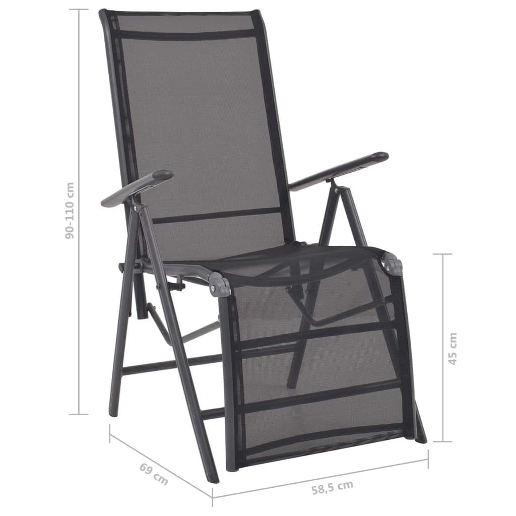 Aluminiowy leżak do leżenia, czarny, tekstylen, 58,5 x 69 x 90-110 cm, 7-stopniowa regulacja leżak relaksacyjny z podnóżkiem, składany, do ogrodu, na balkon, taras, na zewnątrz, odporny na