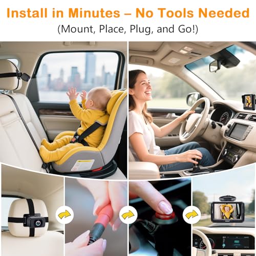 rohent baby car camera hd 1080p - rear-facing infant monitor with night vision car camera for baby 150 wide-angle lens anti-glare screen easy install 360 adjustable display