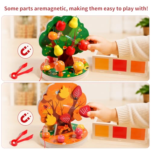 Image of INIFEIDALA Montessori Toys for 3 4 5 6 Year Old - Wooden Educational Toy for Toddlers,Shape Sorting Puzzle for Fine Motor Skills,Apple Picking Magnetic Tree Toy,Hand-Eye Coordination,Color Recognition