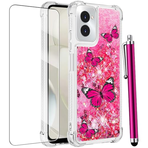 Image of CAIYUNL for Moto G Power 5G 2024 Case with Screen Protector, Women Girls Glitter Bling Liquid Floating Slim Soft TPU Shockproof Protective Cute Phone Cover for Motorola G Power 2024 -Pink Butterfly