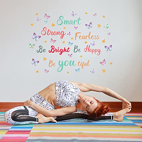 SUPERDANT Colorful Inspirational Wall Decals Smart Strong Happy Beautiful Wall Stickers with Butterflies Stars Wall Decor for Nursery Kindergarten Bedroom Living Room - Image 4