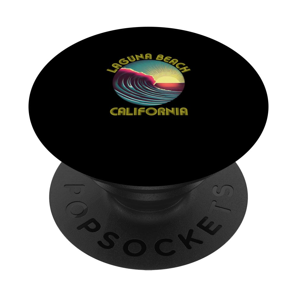 Retro Vintage Laguna Beach Clothing - Laguna Beach Souvenir PopSockets Swappable PopGrip, Black