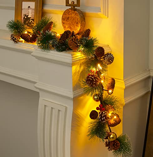 WEASHUME 100 cm beleuchtete Weihnachtstisch-Girlande mit 30 LED-Lichtern, künstliche Türkränze, Girlande, Weihnachtsdekoration für Haustür, Wand, Fenster, Treppen, Kamin, Heimdekoration Cover
