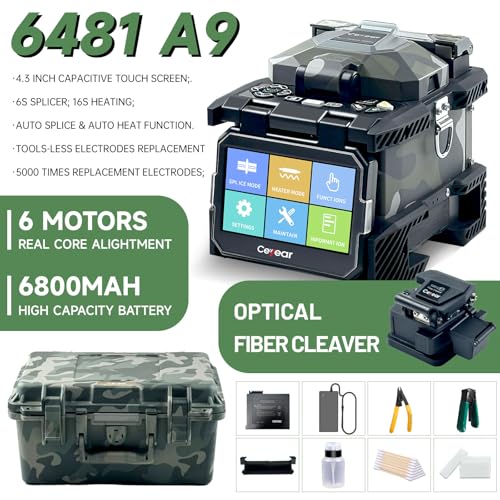 Image of 6481A9 Fiber Fusion Splicer - 6 Motor Automatic Focus, 4.3 Inch Touch Screen Fusion Splicer Machine Kit with Optical Fiber Cleaver