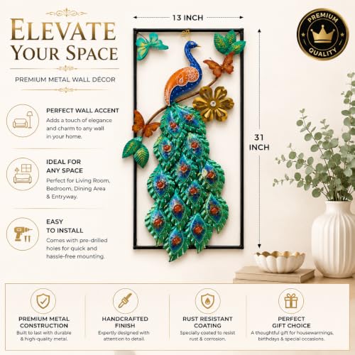Image of SHREE 'O' GREEN TECH - Luxury Metal Peacock Wall Art Decorative Iron Wall Hanging for Living Room Bedroom Dining Room Office Hotel Modern Home Decor Handmade Sculpture