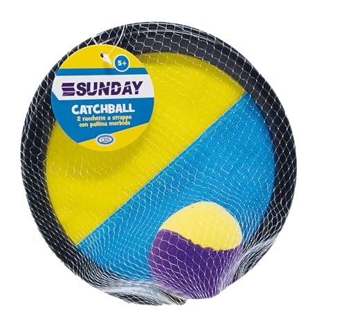 ODS | Sunday Catchball Racchettoni da Spiaggia con 2 Racchette a Strappo e Pallina Morbida, Diametro 19,5 cm, Giochi Spiaggia Bambini e Giochi Mare