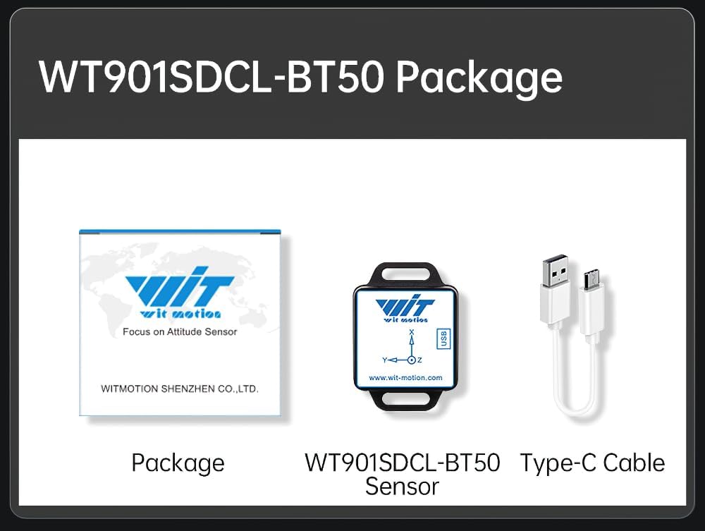 [Registrador de acelerómetro Bluetooth 5.0] WT901SDCL-BT50 Sensor de aceleración inalámbrico de 9 ejes con tarjeta SD, acelerómetro de 3 ejes, giroscopio, magnetómetro e inclinómetro, módulo IMU