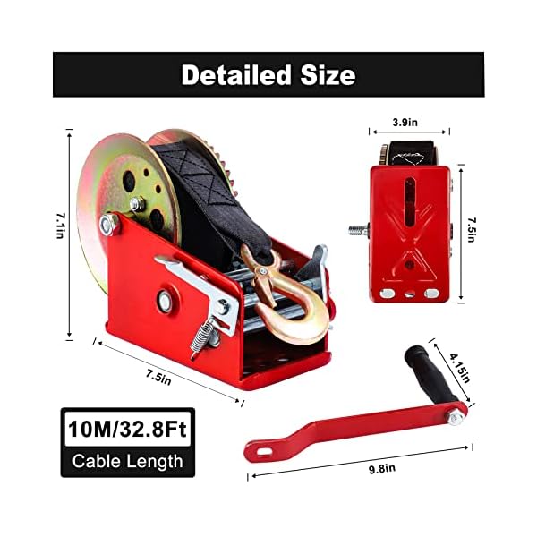 Pilida 3500lbs Boat Trailer Winch Heavy Duty Hand Winch with 33ft Strap 2 Speed Boat Winch Gear