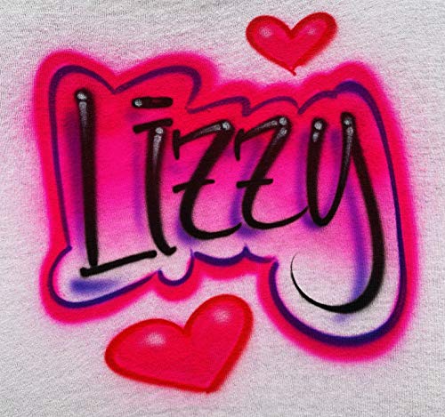 Airbrush Pink Hearts & Name Design T Shirt4