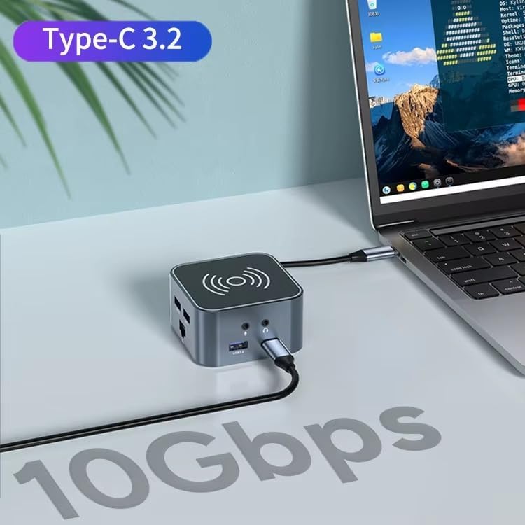 Image of 12-in-1 Type C Dock with 4K HDMI, Mag /SFE Wireless 15W, 4xUSB Ports PD 100W, Mic, Ethernet & Audio Port, SD & MicroSD Slot, All Type C Devices, Windows /Ma /Book Laptops Tablets (12-in-1 Type C Dock)