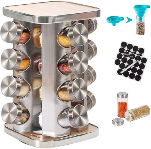 Home & Treat Rotating Spice Rack Organizer with 16 pcs Spice Jars ...