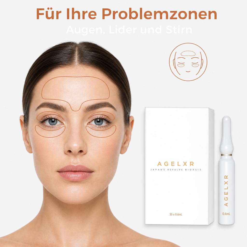 Dermz AGELXR Augenserum mit Argireline® gegen Augenringe & Falten | 30 Ampullen (je 0,6 ml) für ca. 12 Wochen · für Tränensäcke, Augenringe & Fältchen · Soforteffekt, sichtbar glattere Haut