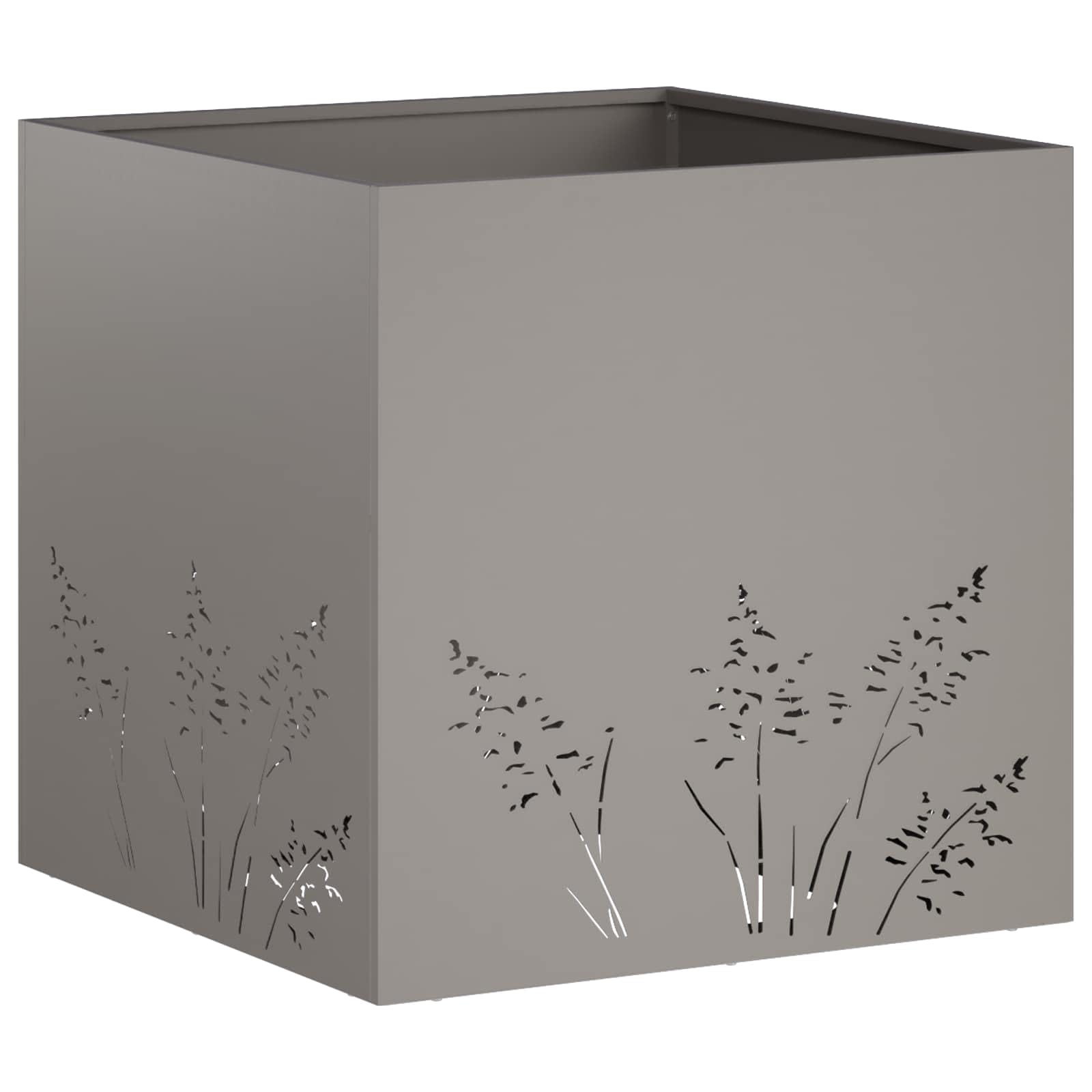 Macetero de jardín con aspecto oxidado, 50 x 50 x 49 cm, acero resistente a la intemperie para exteriores, moderna cama rectangular de jardín, resistente a la intemperie y a los rayos UV