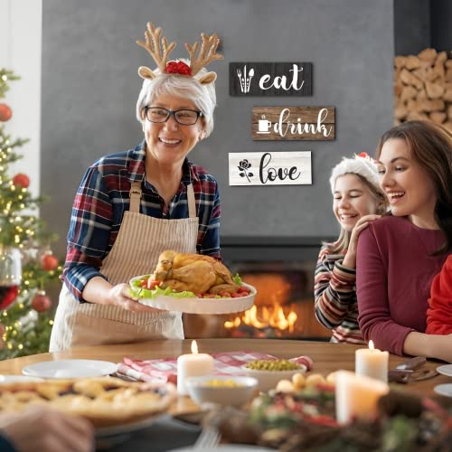 Color Valley Art Eat Kitchen Wall Decor, 3 Pcs Eat Drink Love Wood Sign Plaque, Farmhouse Wooden Hanging Wall Decoration For Kitchen Dining Room Bar Cafe (Classic Style, 4 X 10 Inch) #TOP4