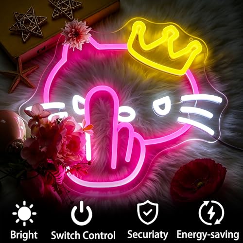 Image of Neon Sign, FPLL Pink Cat Neon Signs for Wall Decor - Cute LED Sign for Bedroom, Party, Birthday, Bar Light up Signs Home Decor - USB Powered